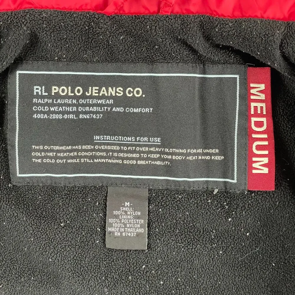 Vintage RL Polo Jeans Jacket Windbreaker Men Medium Red Embroidered Sleeve Logo‎